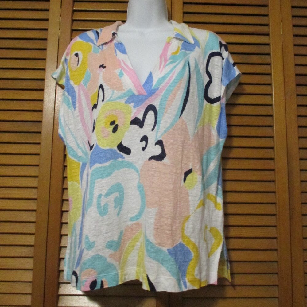 Rachel Zoe top 100% linen, lightweight stretch V neck pastel colors size L/XL